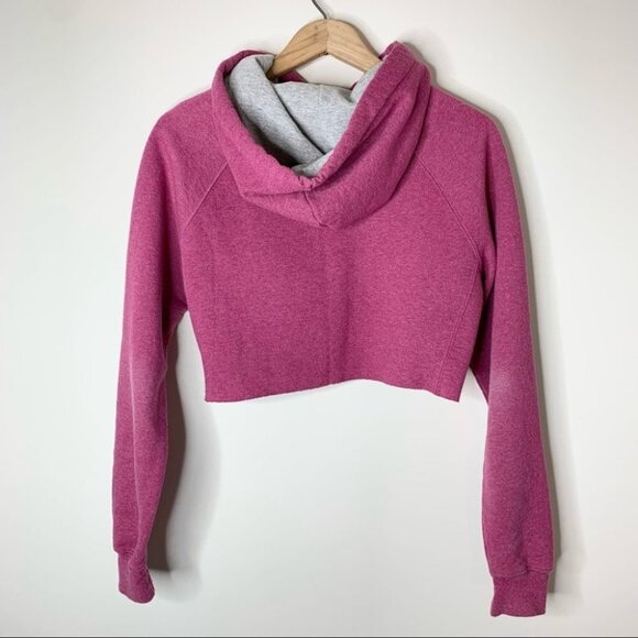 Champion Reverse Weave Cropped Hoodie Sweater Raw Hem Pullover Purple Size Large - Picture 11 of 12